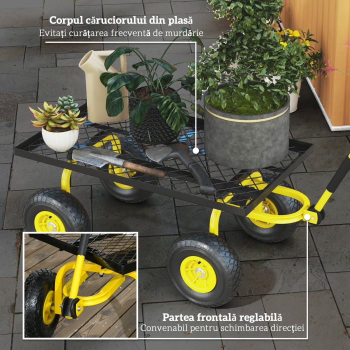  Roaba de Gradina cu Maner si 4 Roti Mari, Capacitate 150 kg, 94x48,5x100 cm, Verde [6]