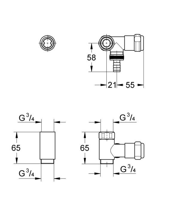 Robinet coltar Grohe 41043000, 55 mm, 65 mm, 2 nr iesiri, 3/4 diametru alimentare, 3/4 diametru iesire 1, Crom [2]