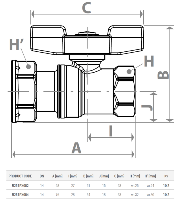 Robinet cu bila Giacomini R251PX054, filet interior 3/4" x 3/4", cu piulita si garnitura, maner tip T rosu, alama cromata [2]