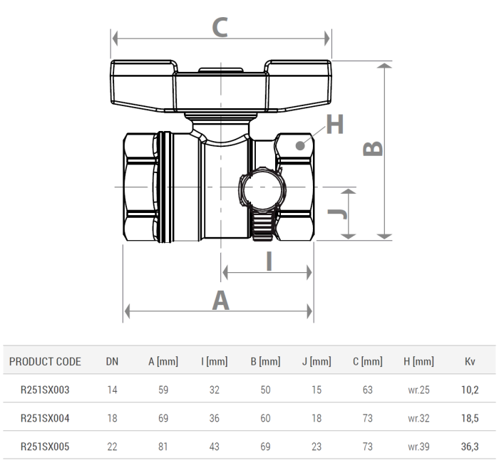 Robinet cu bila Giacomini R251SX005, cu golire, filet interior 1”, alama cromata, maner tip T rosu [2]