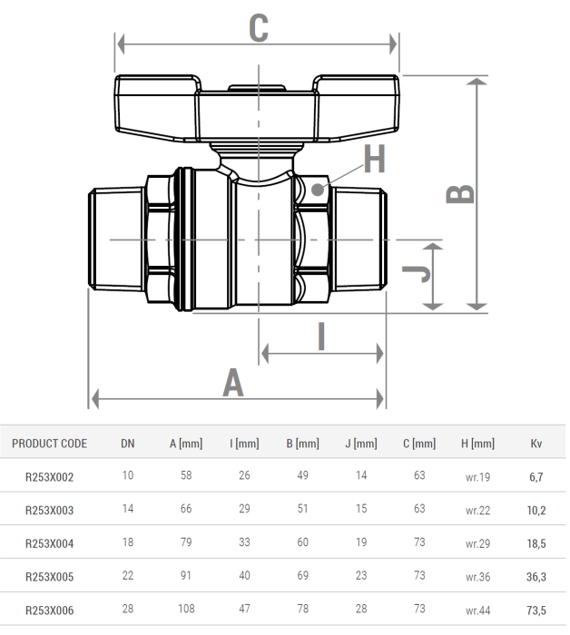 Robinet cu bila Giacomini R253X005, filet exterior 1” x 1”, maner tip T rosu, pentru instalatii termice, alama cromata [2]