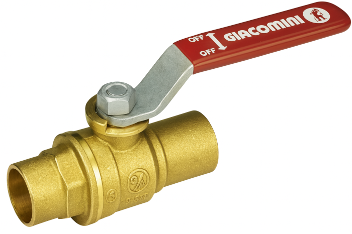 Robinet cu bila Giacomini R258Y006, pentru lipire teava cupru Ø28 mm, port standard, alama CW617N, maner metalic rosu [1]