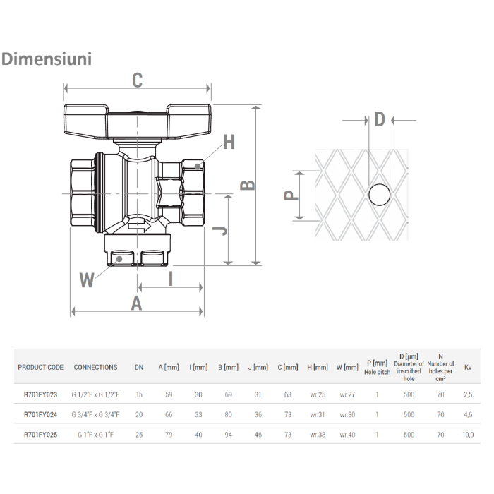 Robinet cu bila Giacomini R701FY024, 3/4” filet interior x 3/4” filet interior, cu filtru integrat, alama, maner tip fluture rosu [5]