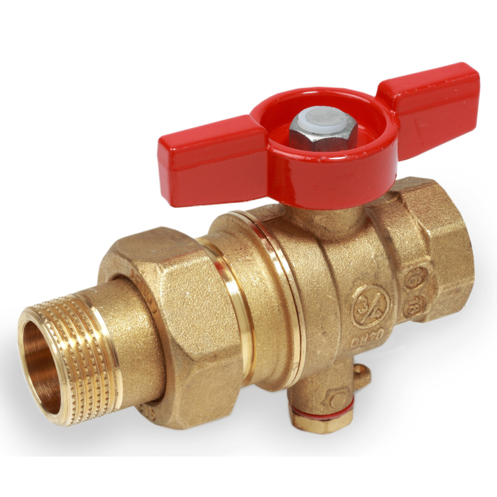 Robinet cu bila Giacomini R859TY005, 3/4” filet interior x 3/4” filet exterior, maner T rosu, cu suport pentru sonda, alama [1]