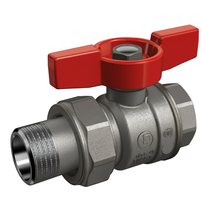 Robinet cu bila Giacomini R859X329, 1 1/4” filet interior x 1 1/4” filet exterior, maner T rosu, apa, alama cromata [1]