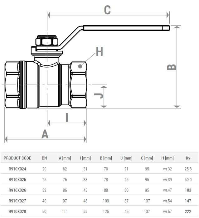 Robinet cu bila Giacomini R910X027 DADO, filet interior-interior, diametru 1 1/2”, alama nichelata, trecere totala, maner metalic rosu [2]