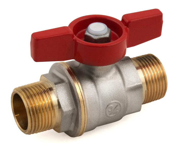 Robinet cu bila Giacomini R913X025, filet exterior 1”, maner T rosu, trecere integrala pentru instalatii termice si apa, alama nichelata [1]