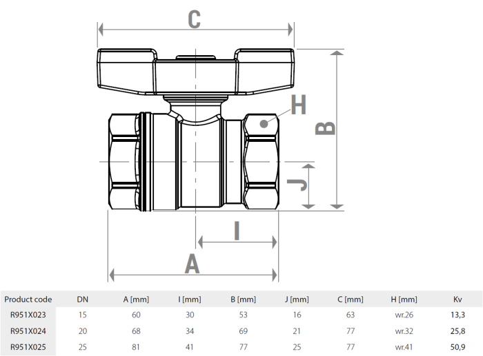 Robinet cu bila Giacomini R951X025 DADO, filet interior–interior 1”, alama nichelata, maner tip T rosu [2]