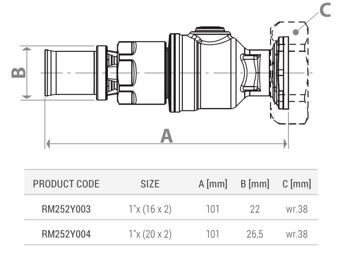 Robinet cu bila semiolandez Giacomini RM252Y004, 1" x (20x2), cu racorduri prin presare, alama [2]