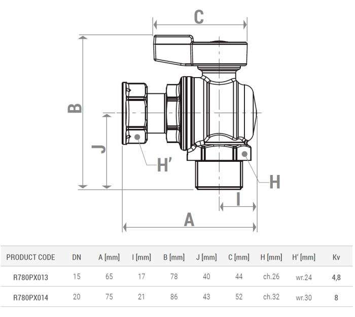 Robinet cu bila unghiular Giacomini R780PX014, filet exterior-interior 3/4", cu maner tip T rosu, nichelat, alama [2]