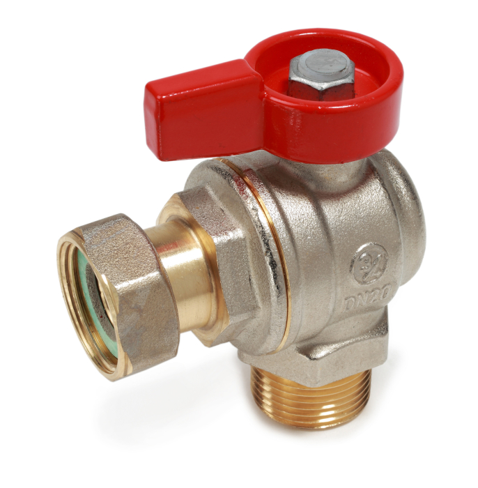 Robinet cu bila unghiular Giacomini R780PX014, filet exterior-interior 3/4", cu maner tip T rosu, nichelat, alama [1]