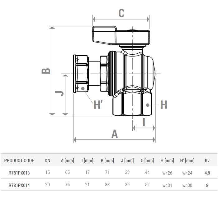 Robinet cu bila unghiular Giacomini R781PX013, filet interior 1/2", cu maner tip T rosu, nichelat, alama [2]