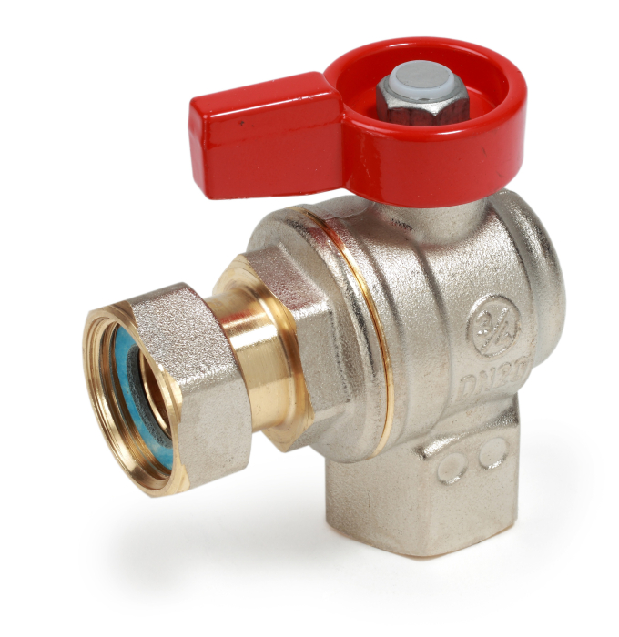 Robinet cu bila unghiular Giacomini R781PX013, filet interior 1/2", cu maner tip T rosu, nichelat, alama [1]