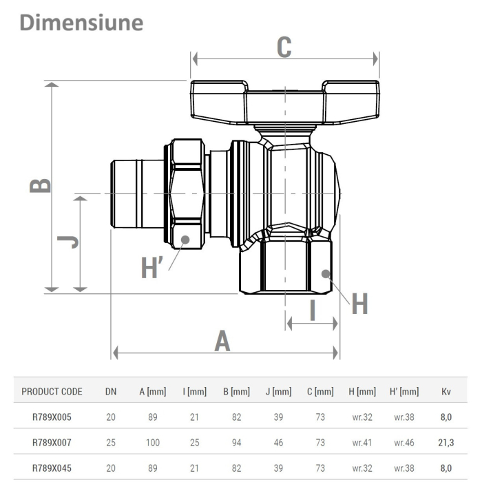 Robinet cu bila unghiular Giacomini R789X045, 3/4” filet interior x 3/4” filet exterior, maner T albastru, apa, alama cromata [2]