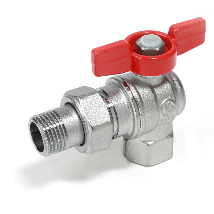 Robinet cu bila unghiular Giacomini R789X045, 3/4” filet interior x 3/4” filet exterior, maner T albastru, apa, alama cromata [1]