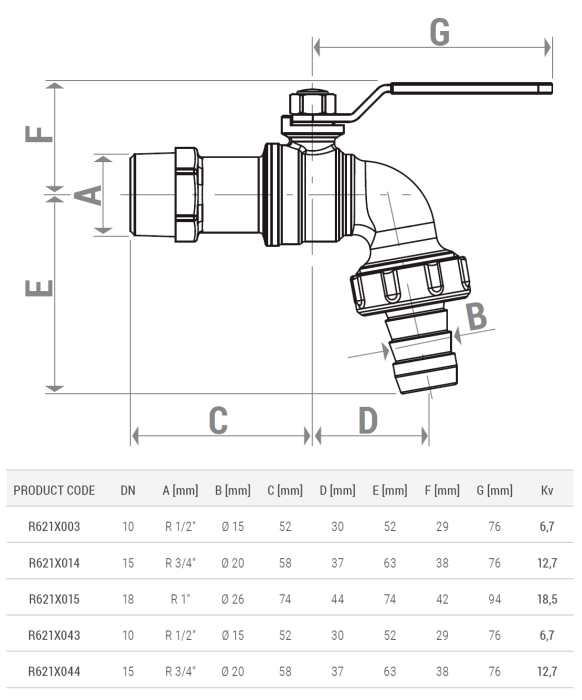 Robinet de gradina Giacomini R621X014, 3/4" x racord furtun Ø20 mm, maner parghie rosie, alama cromata [2]