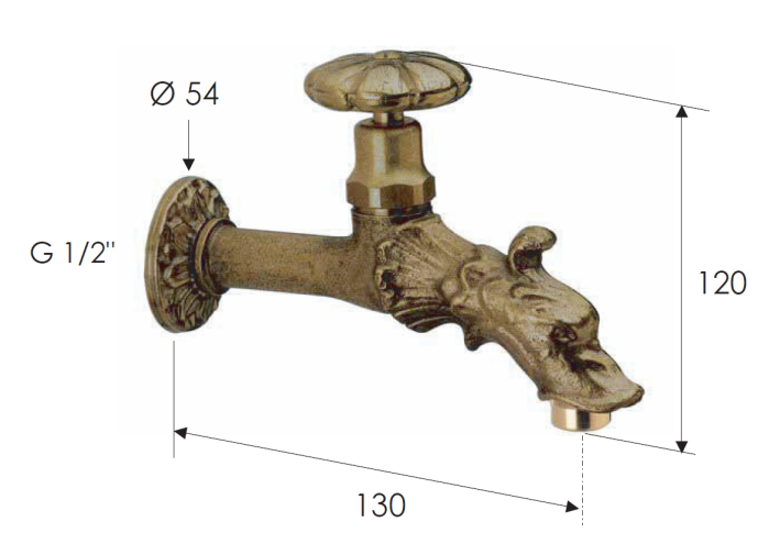 Robinet de gradina Remer Rubinetterie 202MA, montaj exterior, alama, ventil, filet 1/2", adaptor furtun 3/4", finisaj cromat [2]