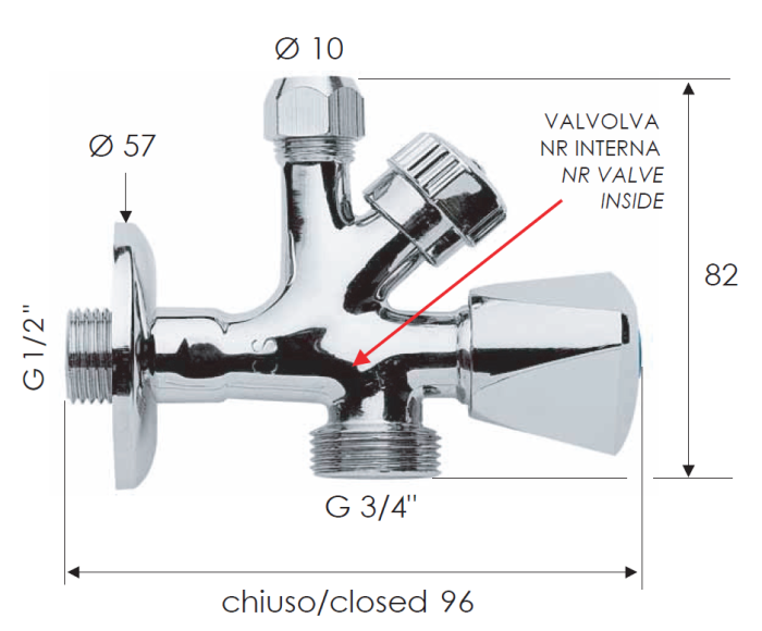 Robinet de trecere Remer Rubinetterie 121T, 1/2", alama cromata, montaj aparent, maner rotativ, finisaj crom lucios [2]