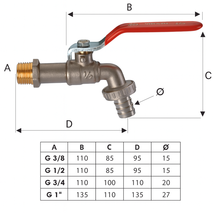 Robinet dublu serviciu Remer Rubinetterie Minutery 19810, 1", maneta levier, cu bila, filet exterior G1/2", 15mm, alama nichelata [2]