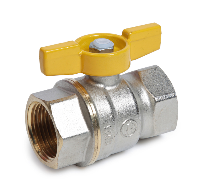 Robinet cu bila pentru gaze Giacomini R731GAX004, filet interior 3/4 inch, full port, maneta T galbena, alama nichelata [1]