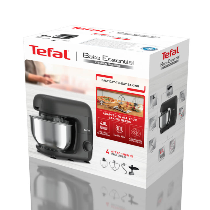 Robot de bucatarie Tefal Bake Essential QB161H38, 800W, capacitate vas 4.8 L, 3 functii - tel, accesoriu incorporare, carlig aluaturi grele, 6 tre [12]