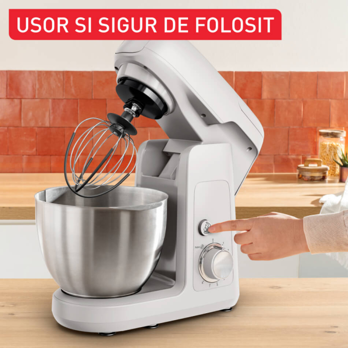 Robot de bucatarie Tefal Bake Partner QB525B38, 1100W,  4.6L, 8 trepte de viteza, functie Pulse, rasnita, tocator carne, tel, carlig aluatur [4]
