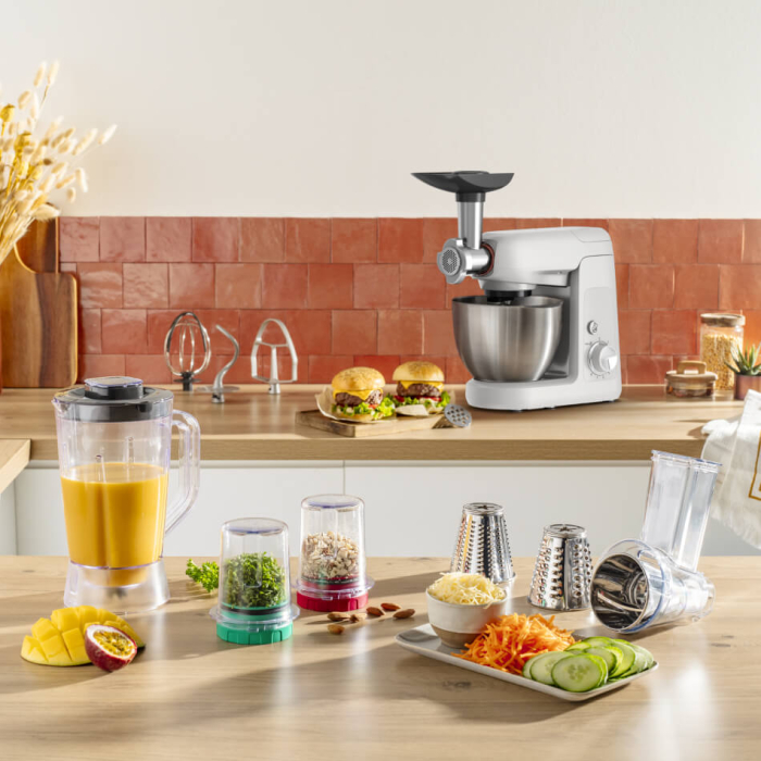 Robot de bucatarie Tefal Bake Partner QB525B38, 1100W,  4.6L, 8 trepte de viteza, functie Pulse, rasnita, tocator carne, tel, carlig aluatur [11]