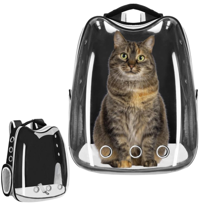 Rucsac transport animale hublou panoramic buzunare laterale, maxim 12 kg, design ergonomic, negru [7]