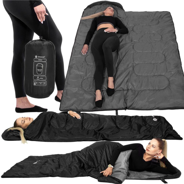 Sac de dormit tip mumie, cu geanta de transport, 210x73cm, 8-20grade, culoare negru [8]