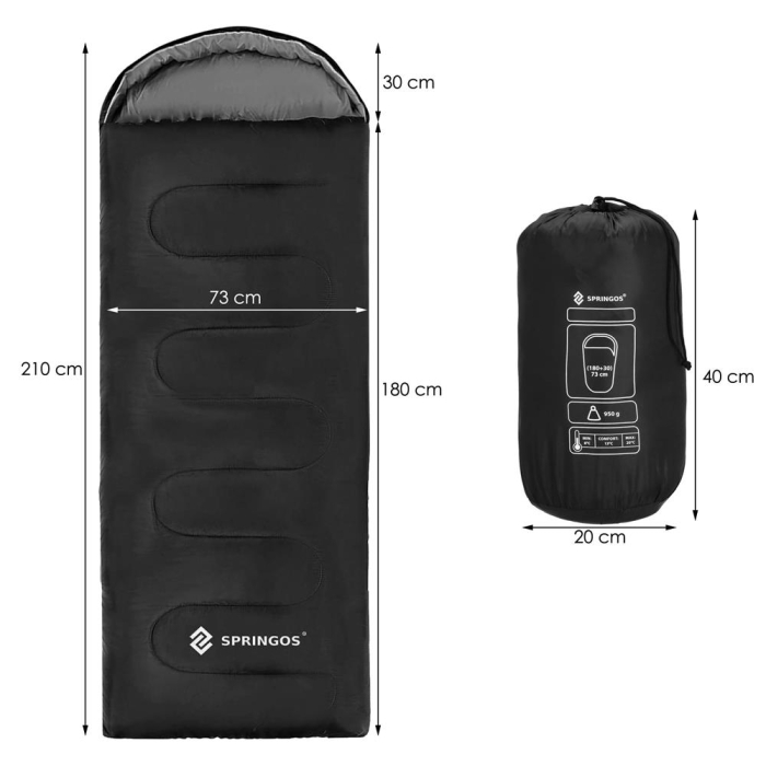 Sac de dormit tip mumie, cu geanta de transport, 210x73cm, 8-20grade, culoare negru [25]