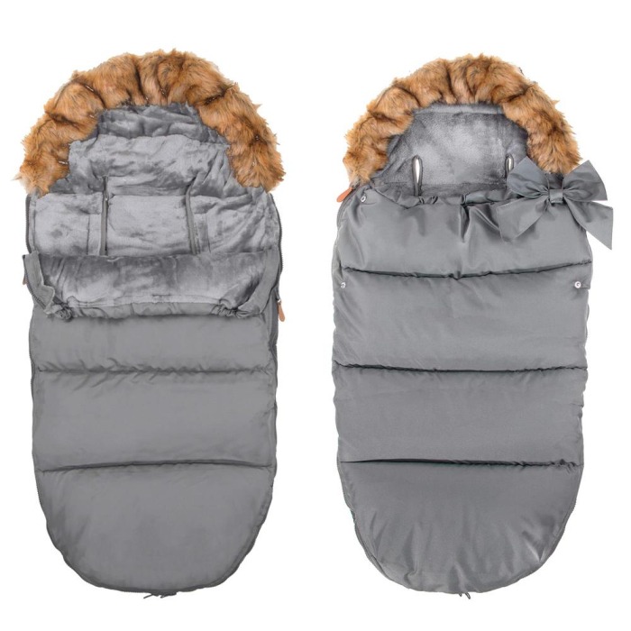 Sac iarna bebelusi carucior universal impermeabil fleece, 90x45 cm, protectie vant, gri inchis [5]
