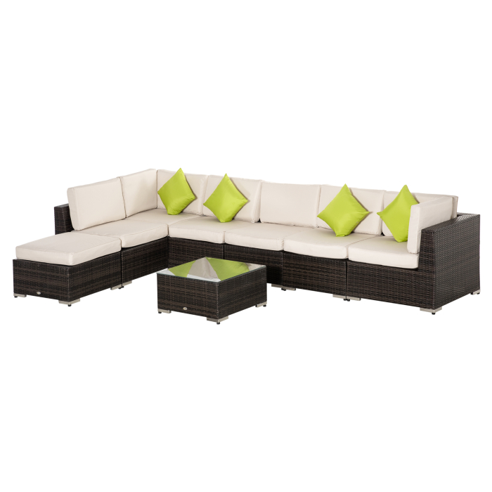  Salon de Gradina cu 8 Piese Modulare din Ratan, Aluminiu si Sticla Tratata, Multicolor [4]