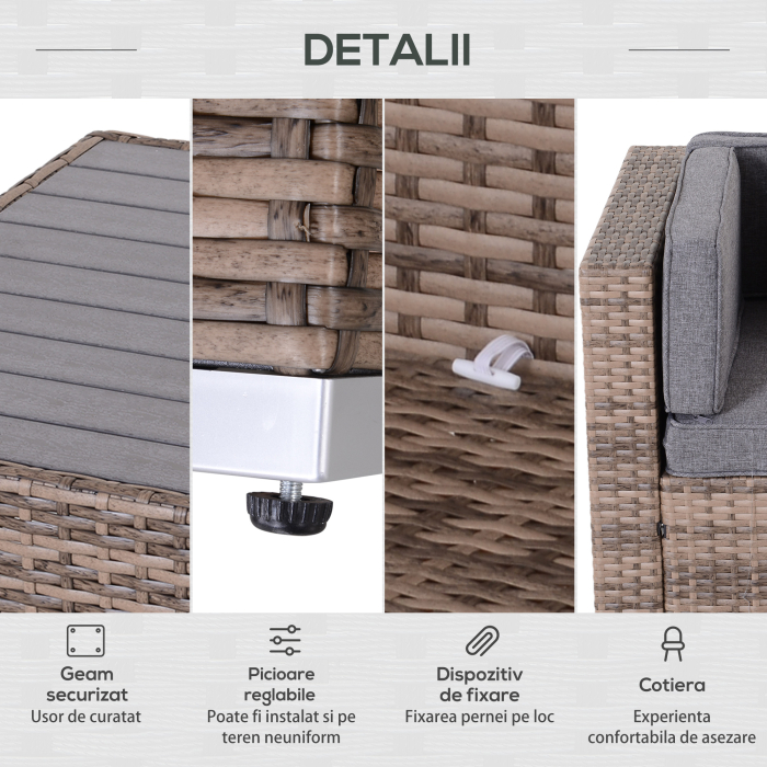  Salon de Gradina din Rattan din 7 Piese cu Masuta si Canapea Modulara cu Perne, Gri [7]
