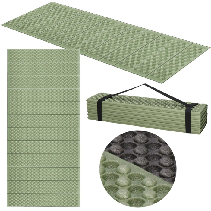 Saltea pliabila pentru camping sau plaja, 182x60 cm, spuma XPE, termoizolanta, pliere armonica, 12 segmente, verde [14]