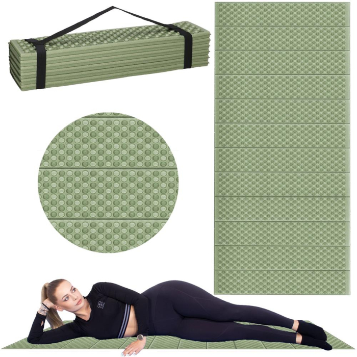 Saltea pliabila pentru camping sau plaja, 182x60 cm, spuma XPE, termoizolanta, pliere armonica, 12 segmente, verde [15]