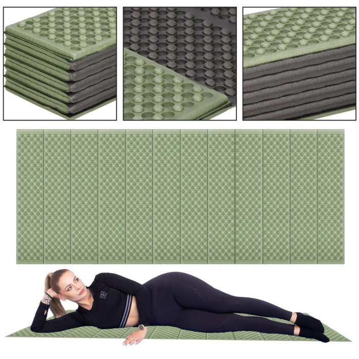 Saltea pliabila pentru camping sau plaja, 182x60 cm, spuma XPE, termoizolanta, pliere armonica, 12 segmente, verde [27]