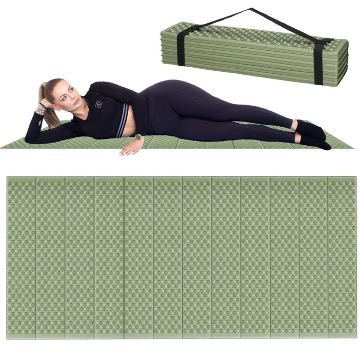 Saltea pliabila pentru camping sau plaja, 182x60 cm, spuma XPE, termoizolanta, pliere armonica, 12 segmente, verde [16]