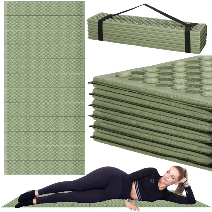 Saltea pliabila pentru camping sau plaja, 182x60 cm, spuma XPE, termoizolanta, pliere armonica, 12 segmente, verde [19]