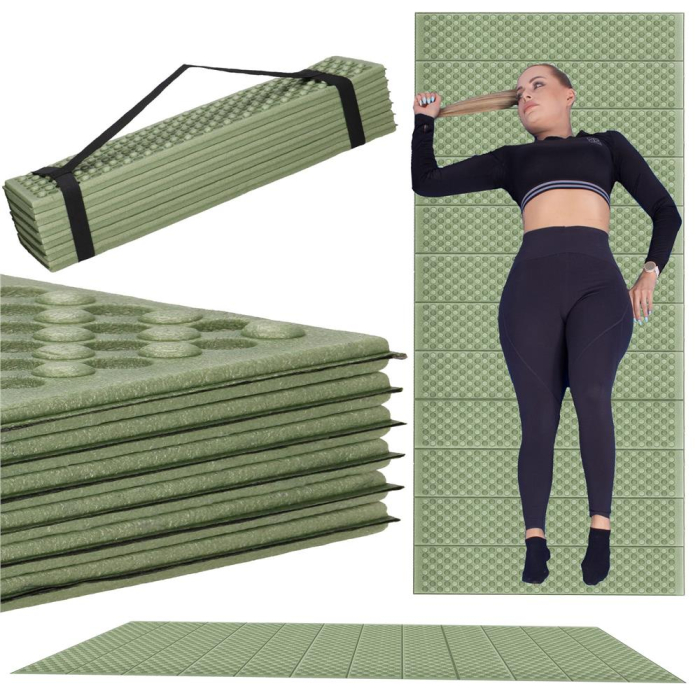 Saltea pliabila pentru camping sau plaja, 182x60 cm, spuma XPE, termoizolanta, pliere armonica, 12 segmente, verde [20]