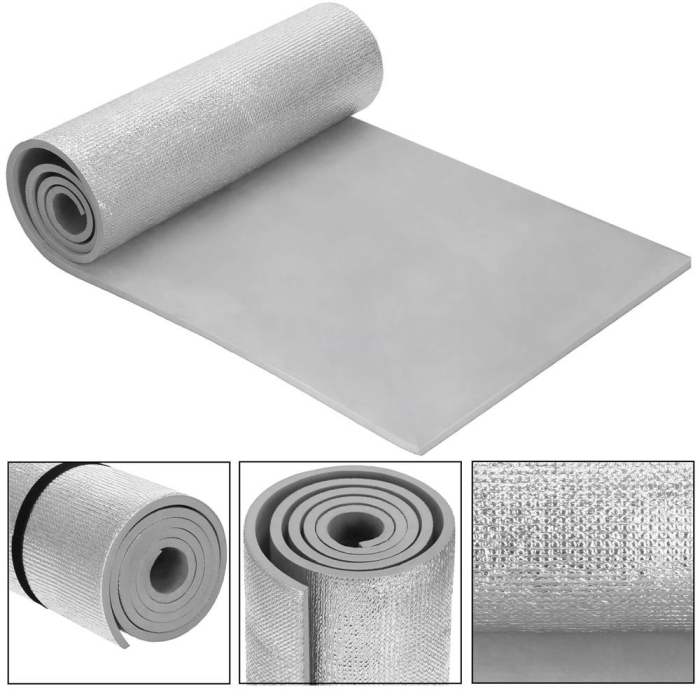 Saltea termoizolanta pentru camping sau plaja, 180x50 cm, spuma PE cu folie aluminiu, grosime 1 cm, gri [10]