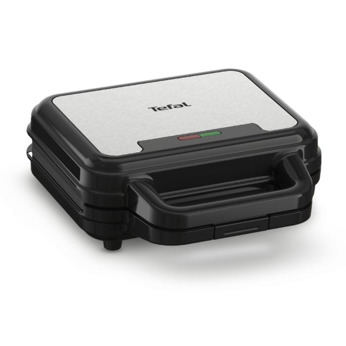 Sandwich maker multifunctional Tefal UltraCompact 3 in 1 SW383D10, 700W, 3 placi detasabile pentru sandwich-uri, panini si gofre, negru & arginti [2]