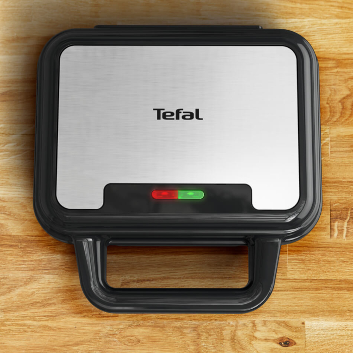 Sandwich maker multifunctional Tefal UltraCompact 3 in 1 SW383D10, 700W, 3 placi detasabile pentru sandwich-uri, panini si gofre, negru & arginti [16]