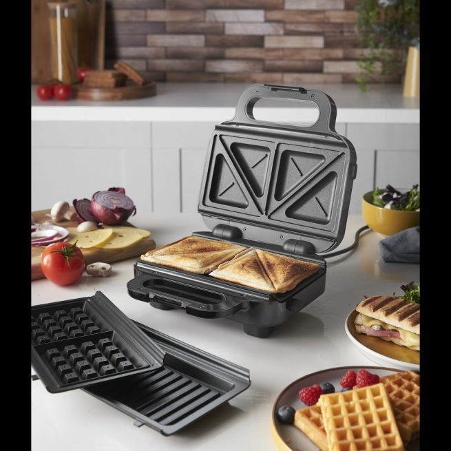 Sandwich maker Russell Hobbs Creations 3 in 1, placi interschimbabile, suprafata antiaderenta, indicator luminos, negru [12]