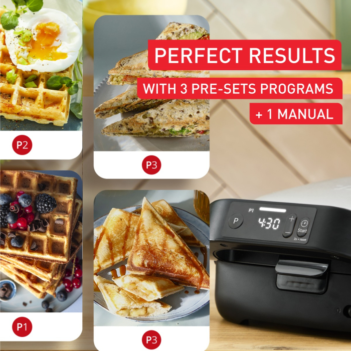 Sandwich maker Tefal Snack Collection Precision SW872BF0, 700 W, termostat reglabil, invelis antiaderent, 2 seturi de placi detasabile, sistem de bloc [3]