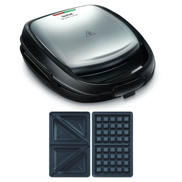 Sandwich maker Tefal Snack Time 2 in 1 SW341D12, 700W, 2 seturi de placi detasabile antiaderente, maner izolat termic, argintiu & negru [2]