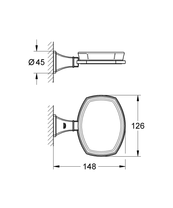 Savoniera Grohe 40628000, 126 mm, 2 orificii instalare, pe perete, portelan, metal, elemente fixare ascunse, Crom [2]