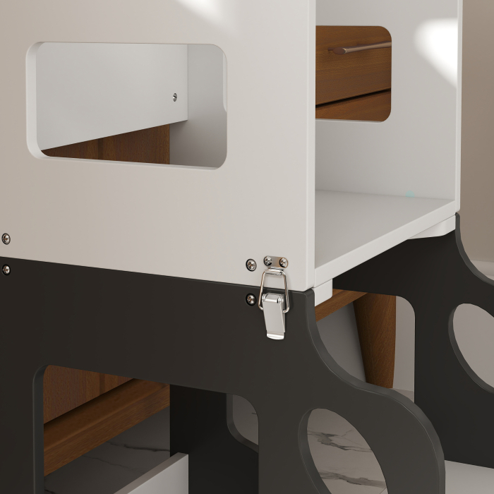  Scara Montessori 4 in 1 pentru Copii cu 2 Table si Set Masa si Scaun, din Lemn, 58x46x92 cm, Alb [9]