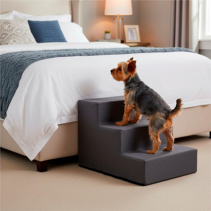 Scara animale companie 3 trepte antiderapanta husa detasabila, 30x45x30 cm, maxim 25 kg, gri inchis [10]