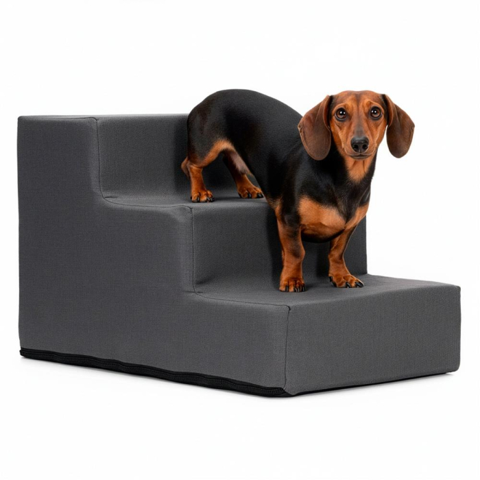 Scara animale companie 3 trepte antiderapanta husa detasabila, 30x45x30 cm, maxim 25 kg, gri inchis [14]