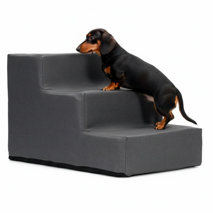 Scara animale companie 3 trepte antiderapanta husa detasabila, 30x45x30 cm, maxim 25 kg, gri inchis [13]